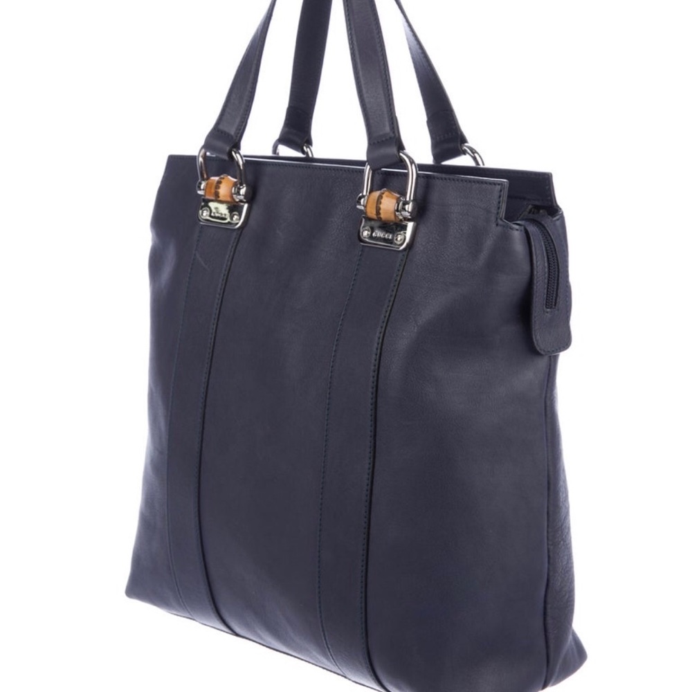 SOLD Gucci leather  tote blue bamboo authentic